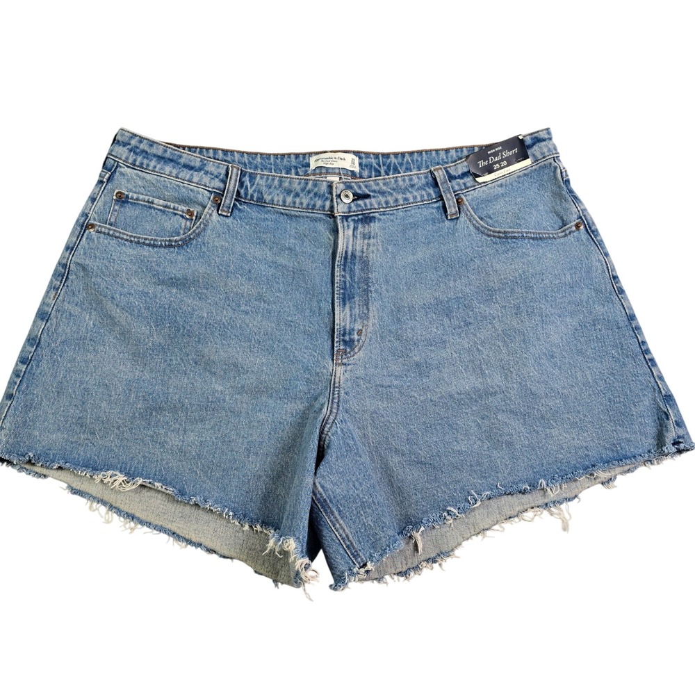 Abercrombie & Fitch The Dad Denim Short Women 35 (20) Blue Curve Love Frayed New